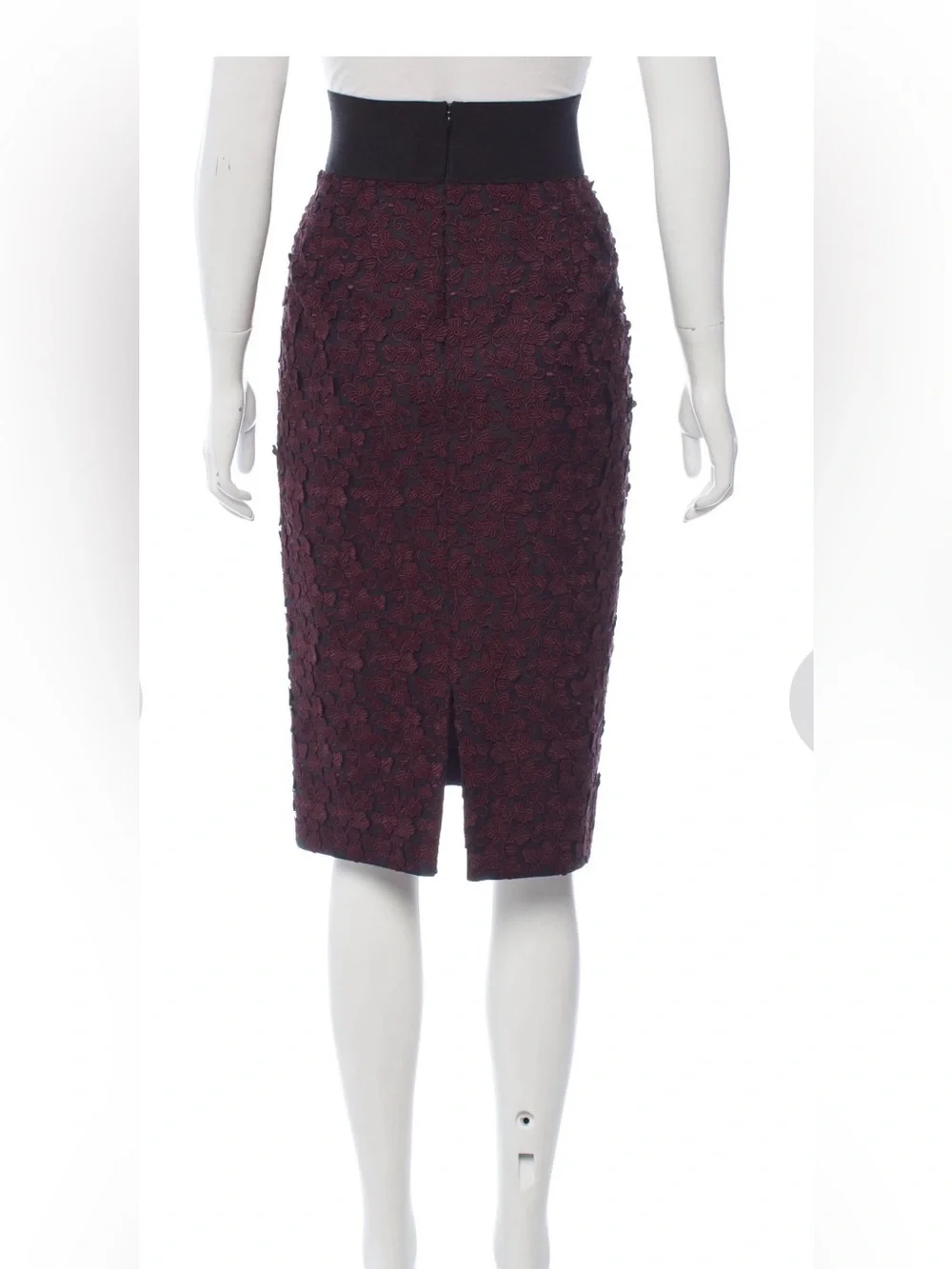 Marc Jacobs Burgundy Textured Floral Applique Pencil Skirt Zs 10 L